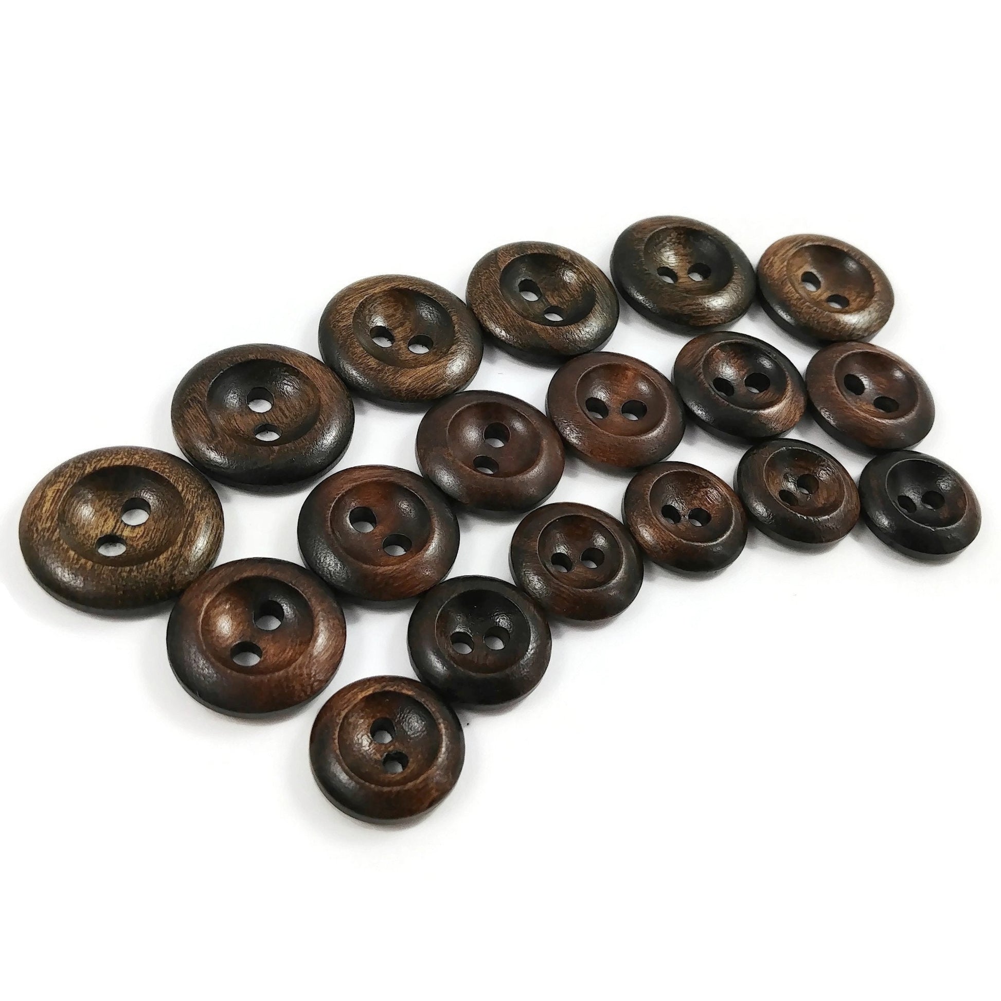 Dark Olive wood buttons, 15mm, 18mm, 20mm, Round edge walnut sewing buttons, Made in Italy