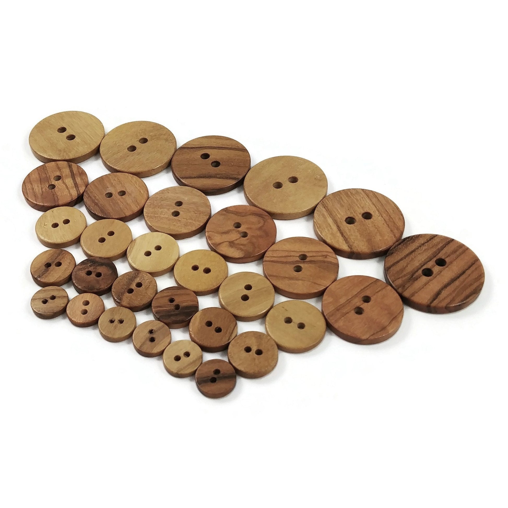 Natural olive wood buttons, 11mm, 13mm, 15mm, 20mm, 25mm, Wooden sewing buttons, Made in Italy