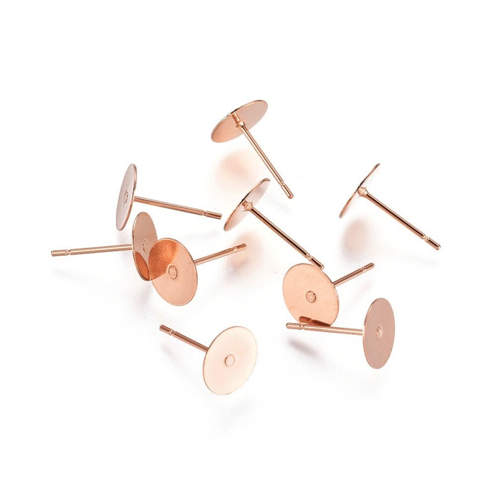 Rose gold earring posts, Stainless steel studs, 3mm, 4mm, 5mm, 6mm, 8mm, 10mm flat pad earring findings