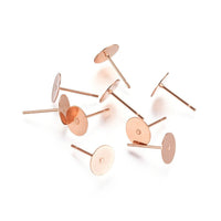 Rose gold earring posts, Stainless steel studs, 3mm, 4mm, 5mm, 6mm, 8mm, 10mm flat pad earring findings