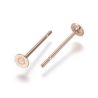 Rose gold earring posts, Stainless steel studs, 3mm, 4mm, 5mm, 6mm, 8mm, 10mm flat pad earring findings