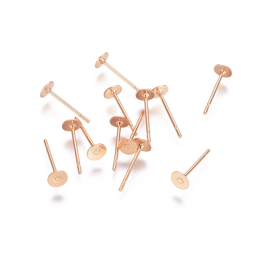 Rose gold earring posts, Stainless steel studs, 3mm, 4mm, 5mm, 6mm, 8mm, 10mm flat pad earring findings