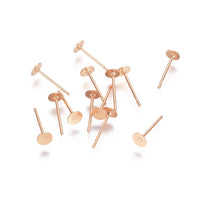 Rose gold earring posts, Stainless steel studs, 3mm, 4mm, 5mm, 6mm, 8mm, 10mm flat pad earring findings