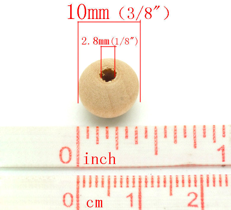 50 Perles en bois naturel 10mm