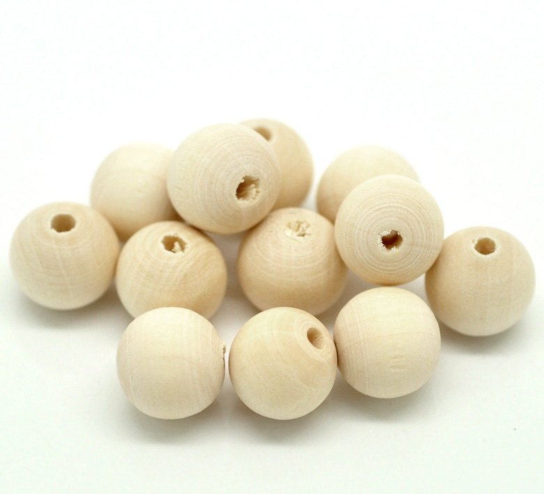 30 Perles en bois naturel 12mm