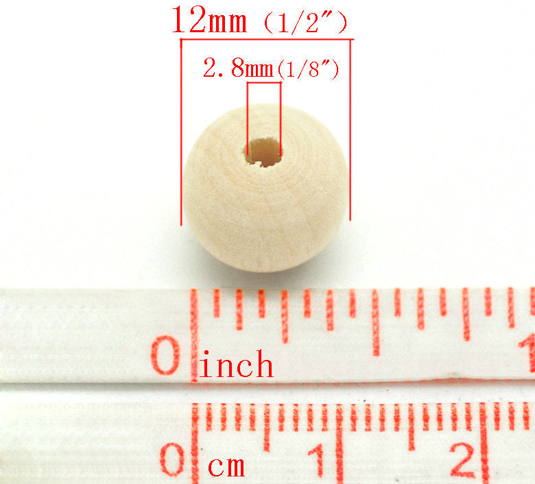 30 Perles en bois naturel 12mm