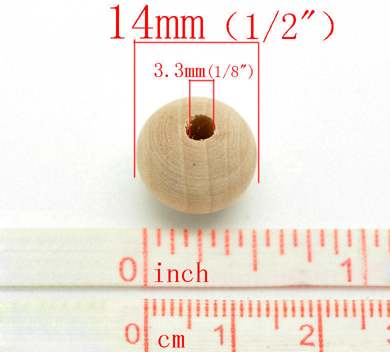 25 Perles en bois naturel 14mm