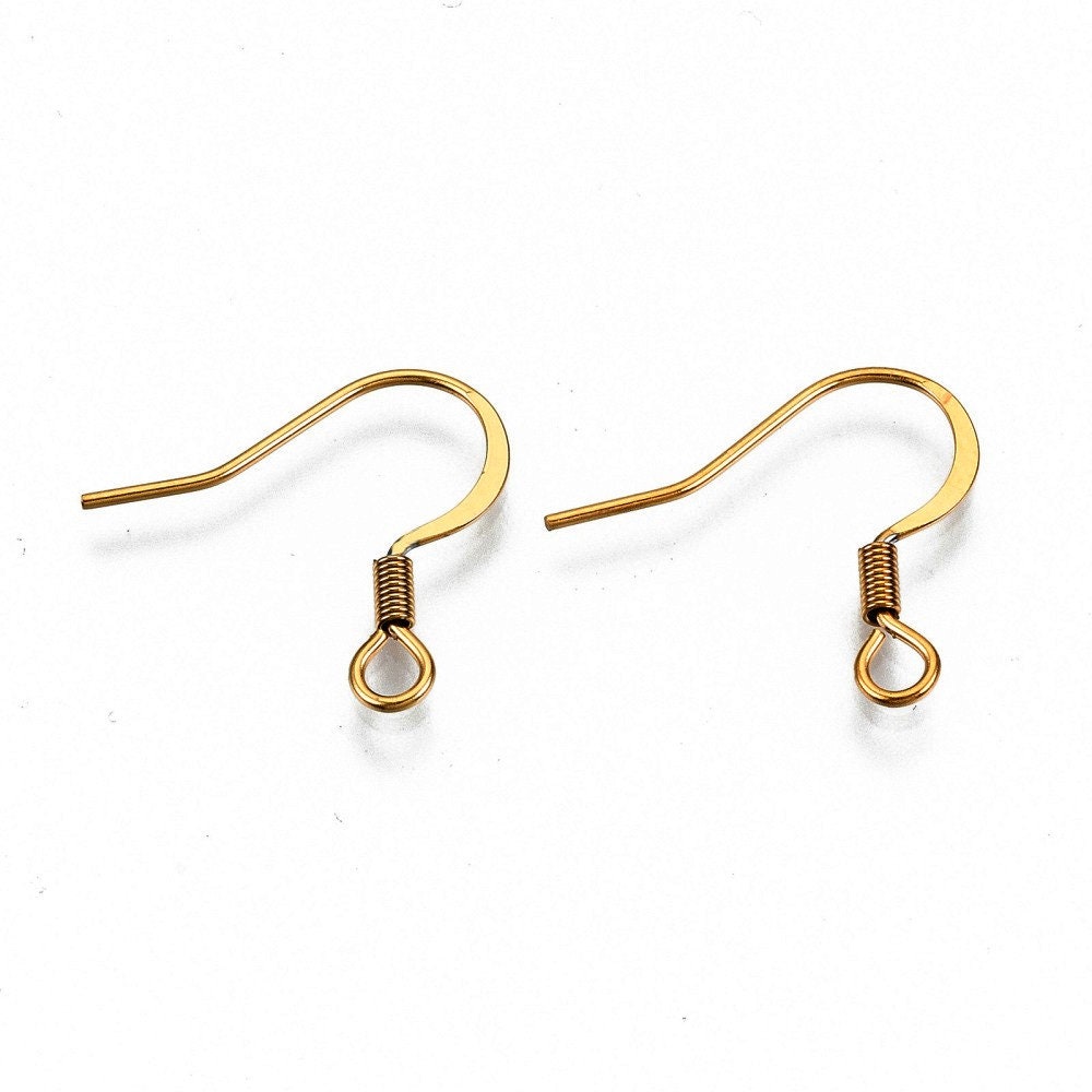 Stainless steel flat french earring hooks, 20 pcs (10 pairs) hypoallergenic ear wire, Silver, Gold, Rose gold