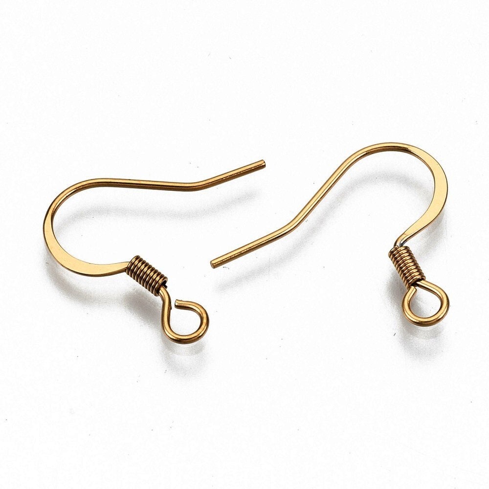 Stainless steel flat french earring hooks, 20 pcs (10 pairs) hypoallergenic ear wire, Silver, Gold, Rose gold