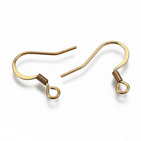 Stainless steel flat french earring hooks, 20 pcs (10 pairs) hypoallergenic ear wire, Silver, Gold, Rose gold
