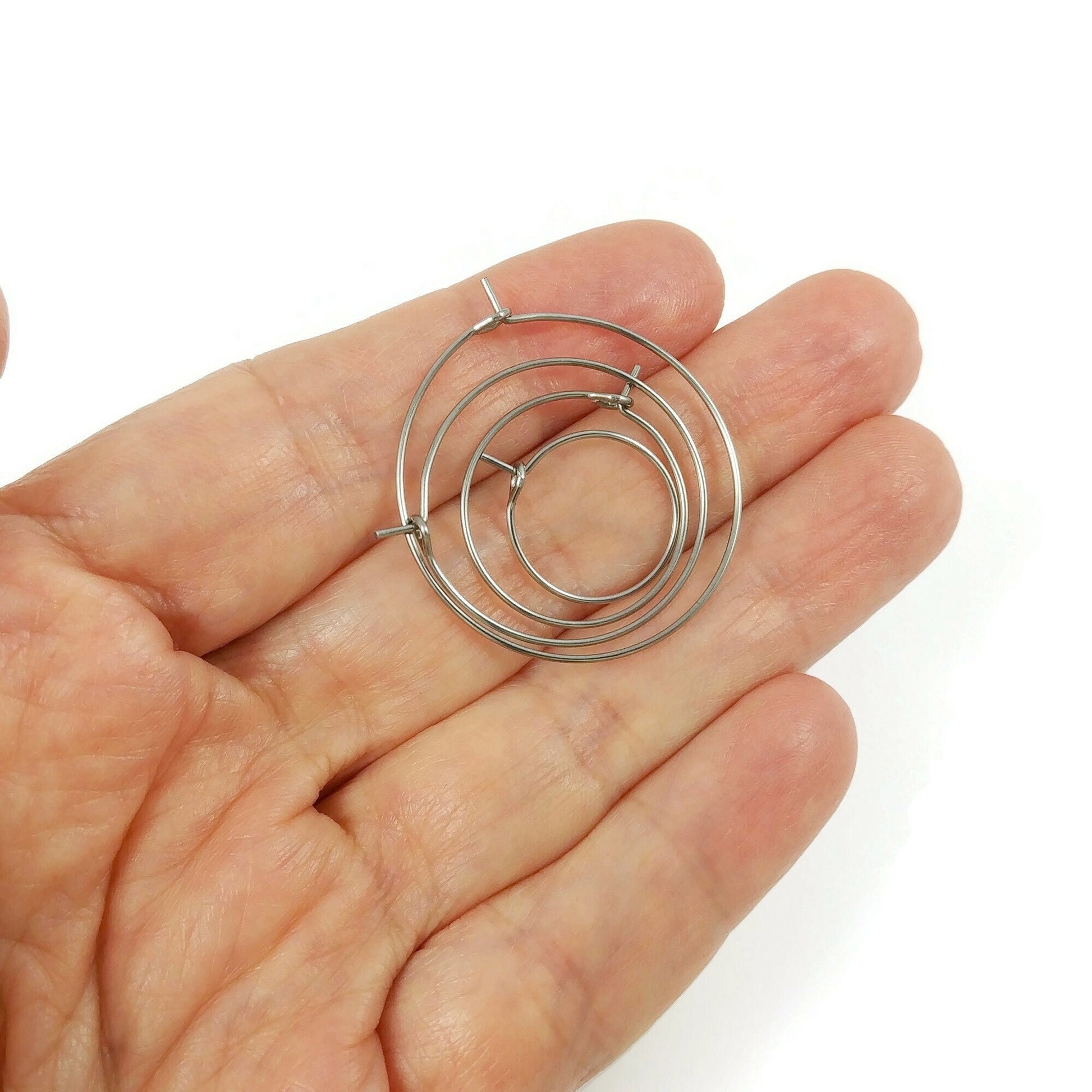 Surgical stainless steel hoops, Hypoallergenic earring findings, 15mm, 20mm, 25mm, 30mm hoops for jewelry making