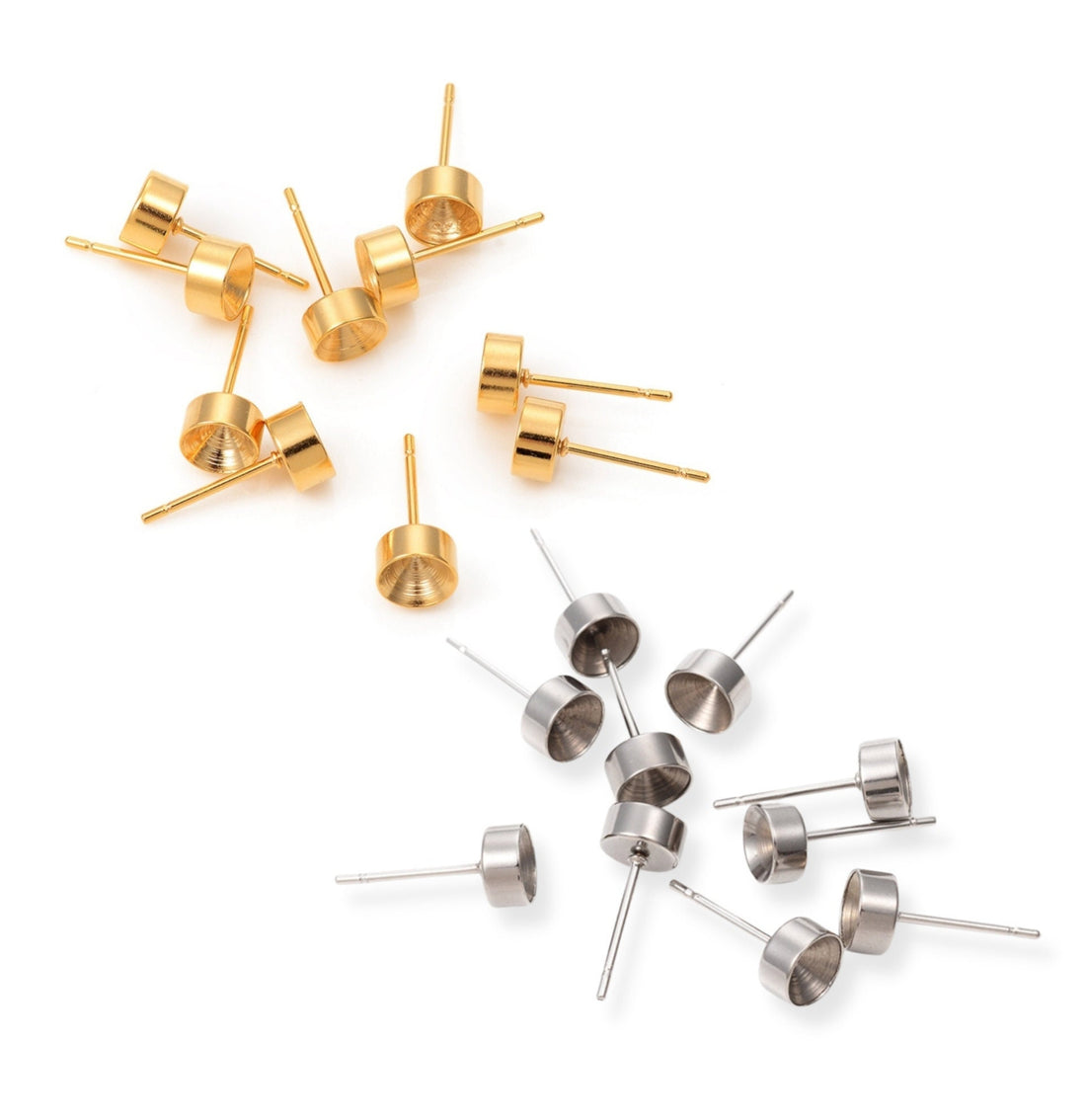 10 rhinestone cup earring posts, Hypoallergenic stainless steel studs, High-quality earring findings