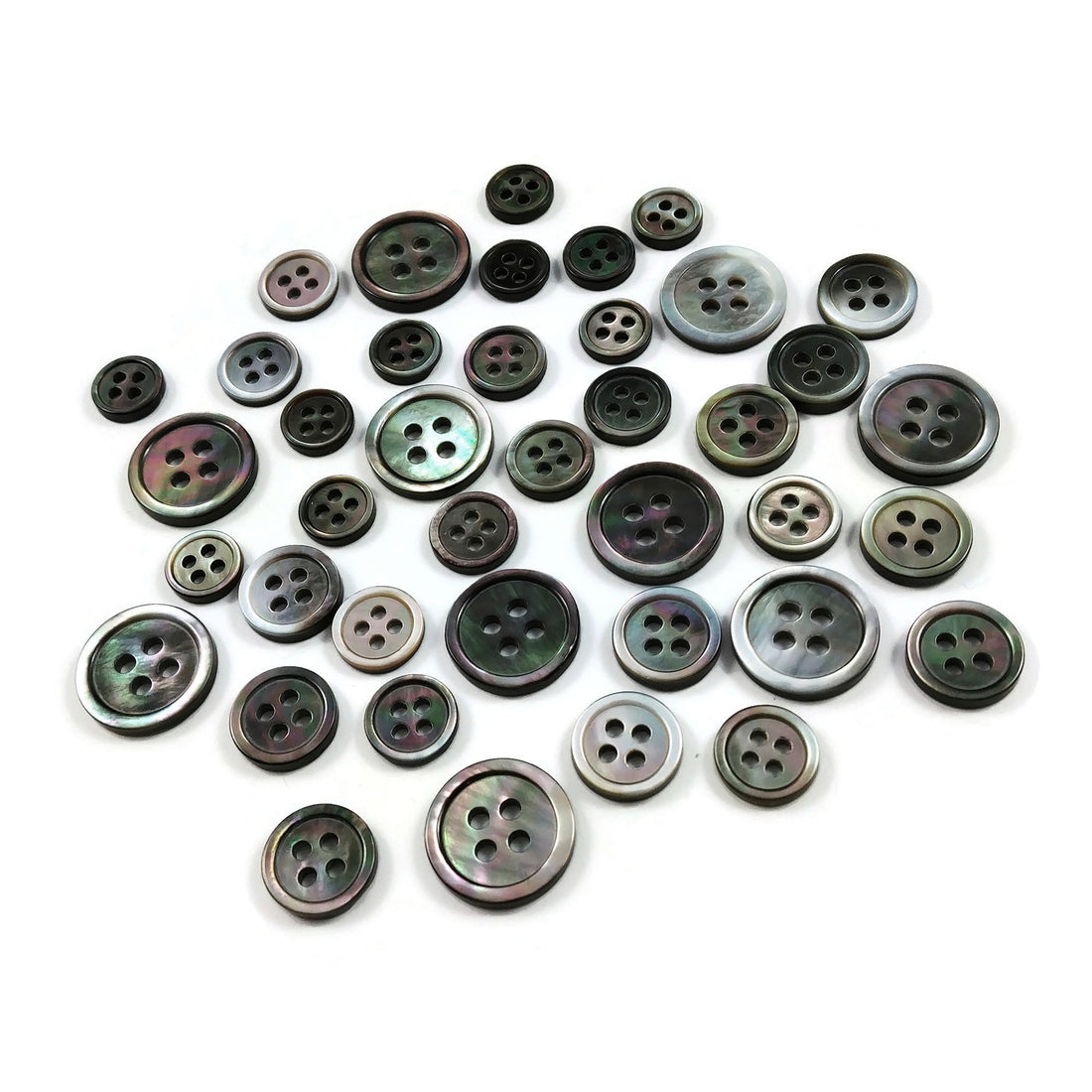 Grey mother of pearl buttons, Natural black lip shell sewing buttons, 4 sizes available