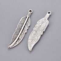 5 feather charms, 40mm nickel free metal pendants, 3D charms for jewelry making