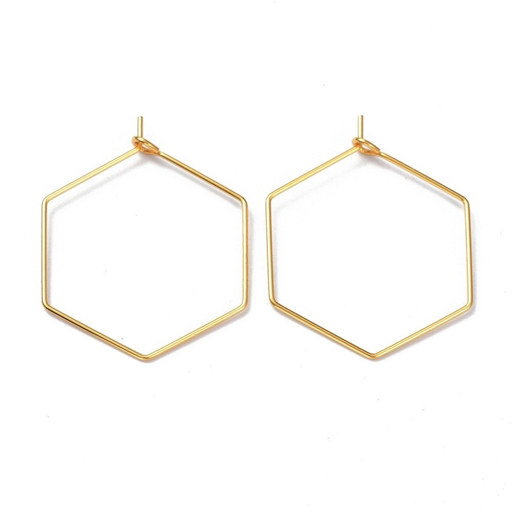 Gold stainless steel hexagon hoops 10pcs (5 pairs) - 2 size available