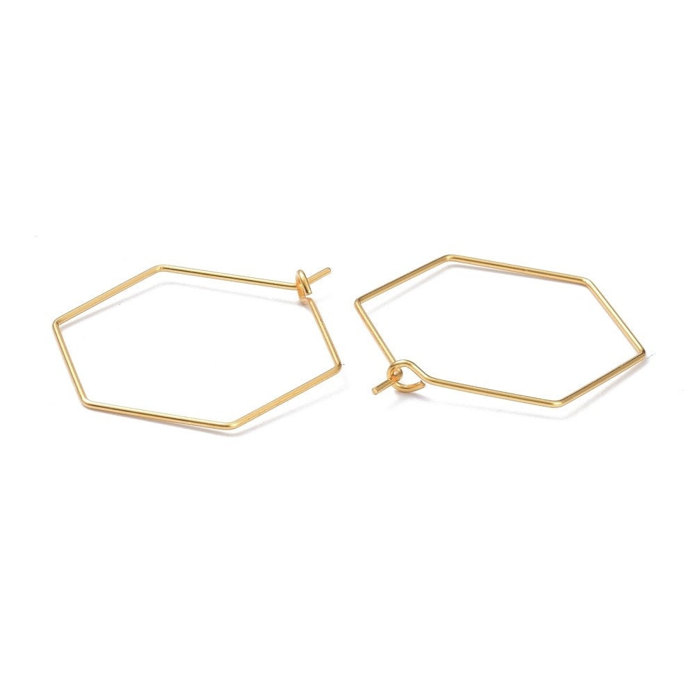 Gold stainless steel hexagon hoops 10pcs (5 pairs) - 2 size available