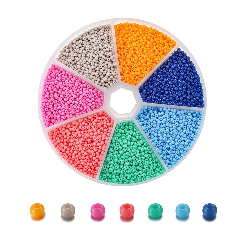 2mm glass seed beads kit, 6300 assorted rainbow beads, Jewelry making set