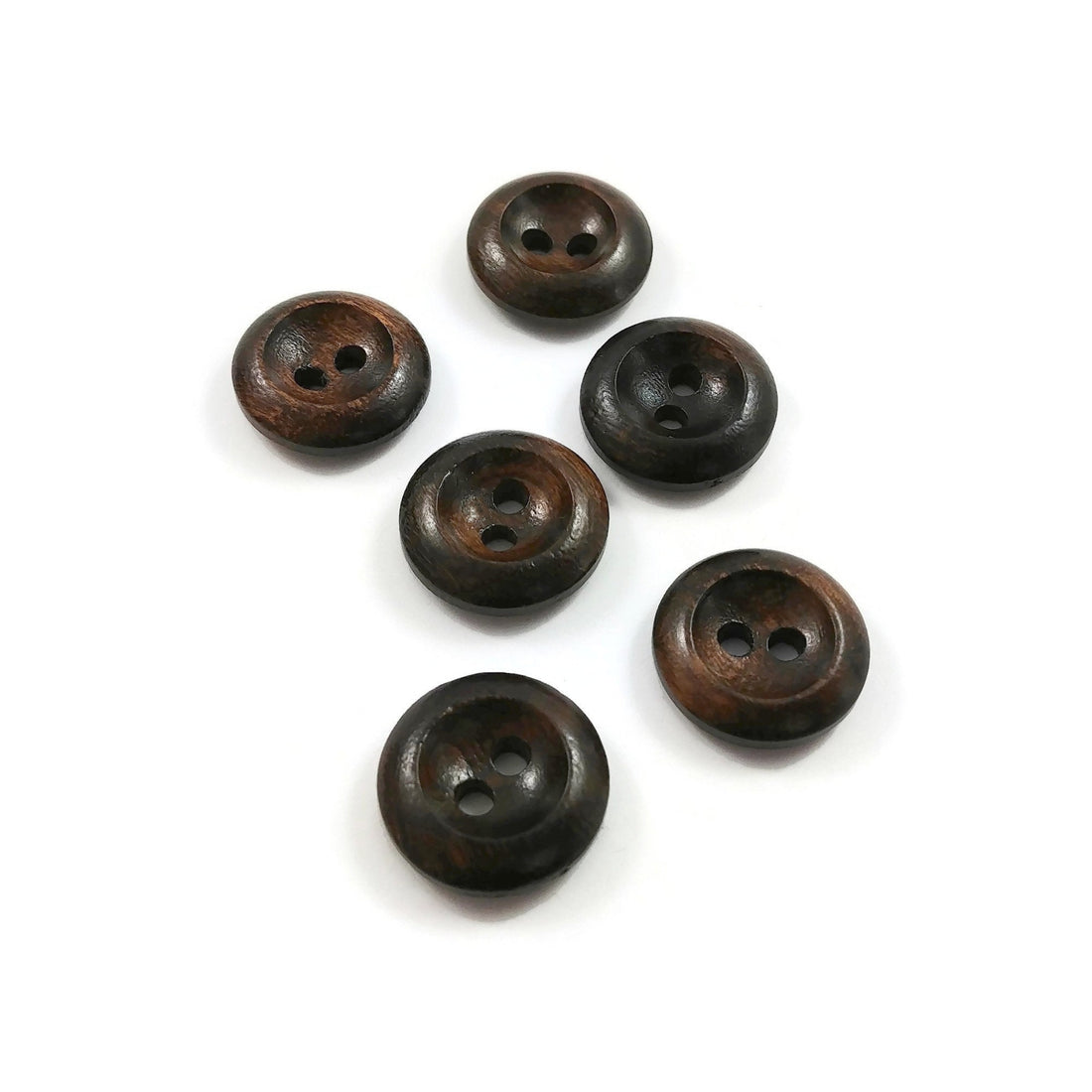 Dark Olive wood buttons, 15mm, 18mm, 20mm, Round edge walnut sewing buttons, Made in Italy