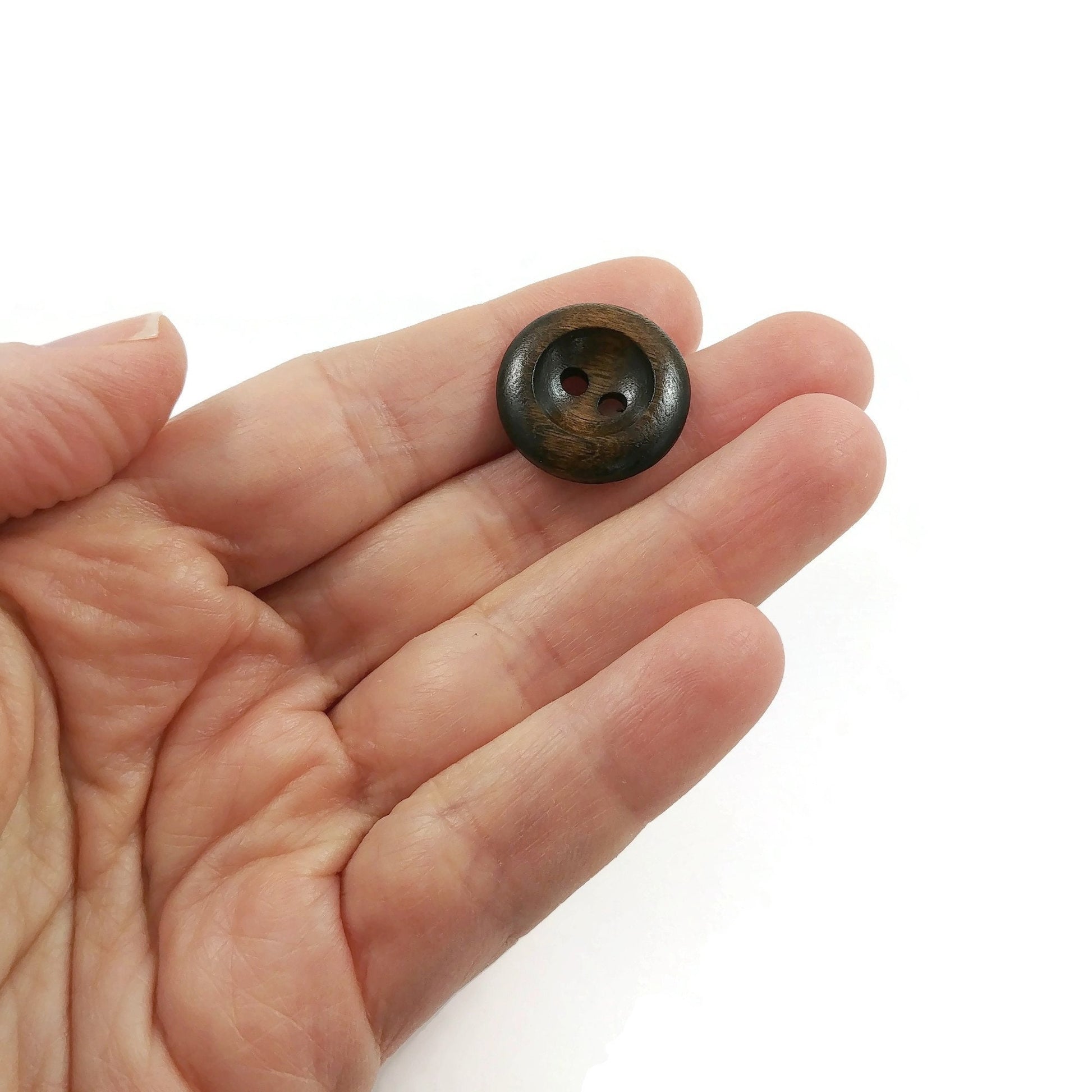 Dark Olive wood buttons, 15mm, 18mm, 20mm, Round edge walnut sewing buttons, Made in Italy