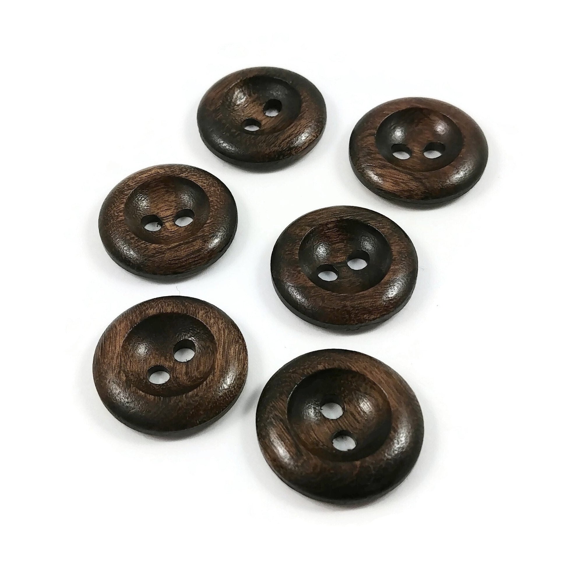 Dark Olive wood buttons, 15mm, 18mm, 20mm, Round edge walnut sewing buttons, Made in Italy