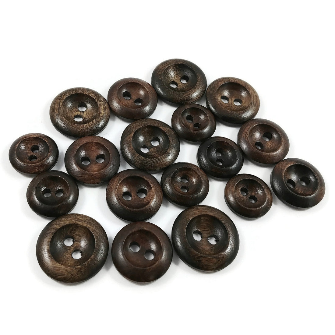 Dark Olive wood buttons, 15mm, 18mm, 20mm, Round edge walnut sewing buttons, Made in Italy