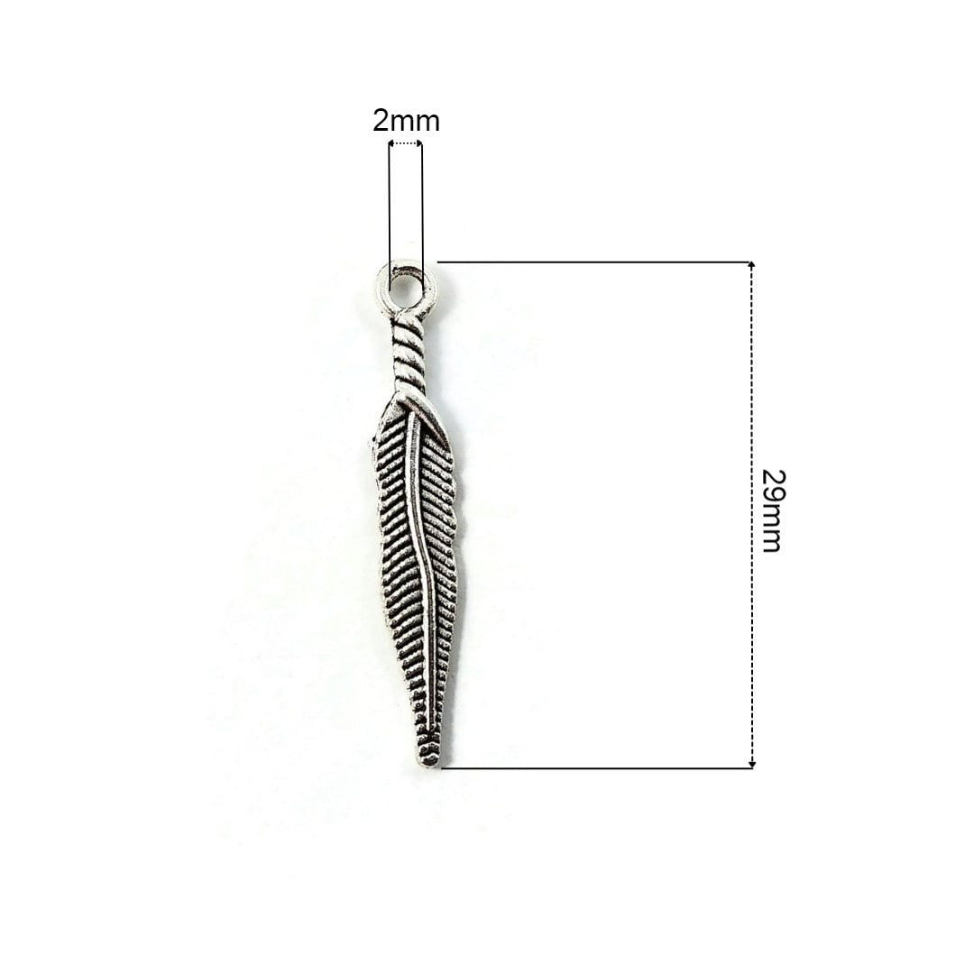 10 Pendentifs plume argent de 29mm - Sans nickel, sans plomb et sans cadmium