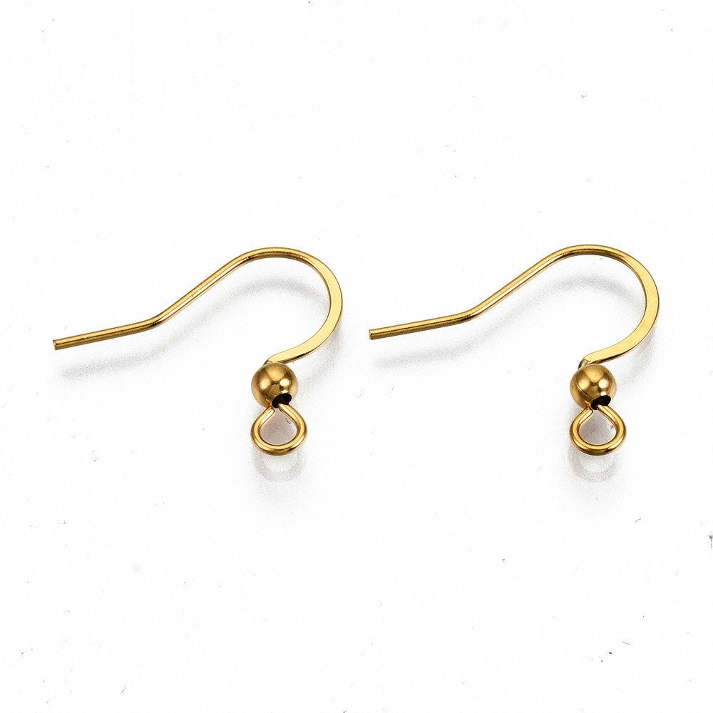 Stainless steel flat french earring hooks, 20 pcs (10 pairs) hypoallergenic ear wire, Silver, Gold