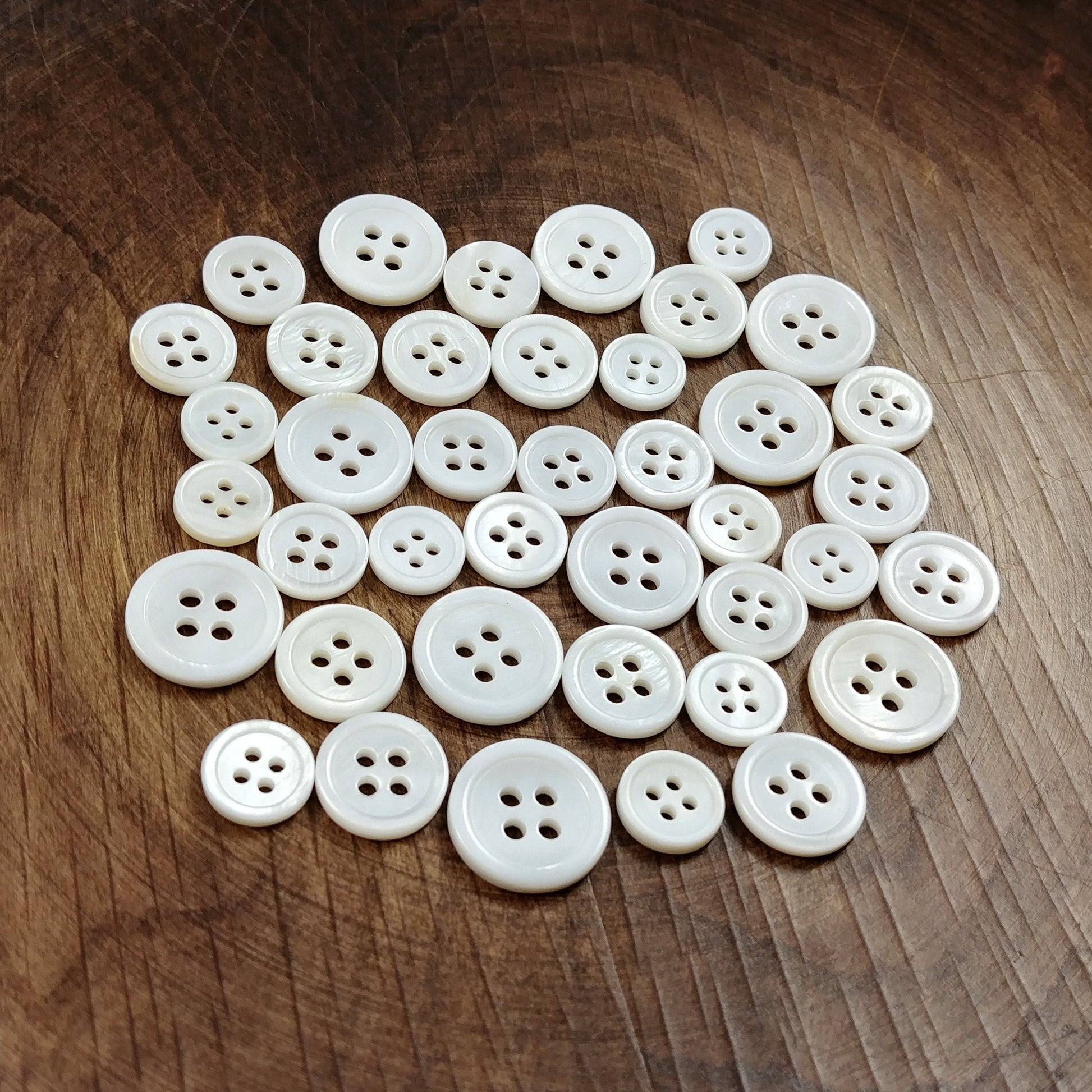 Mother of pearl buttons, Natural shell sewing buttons, 4 sizes available, 4 holes white shirt buttons
