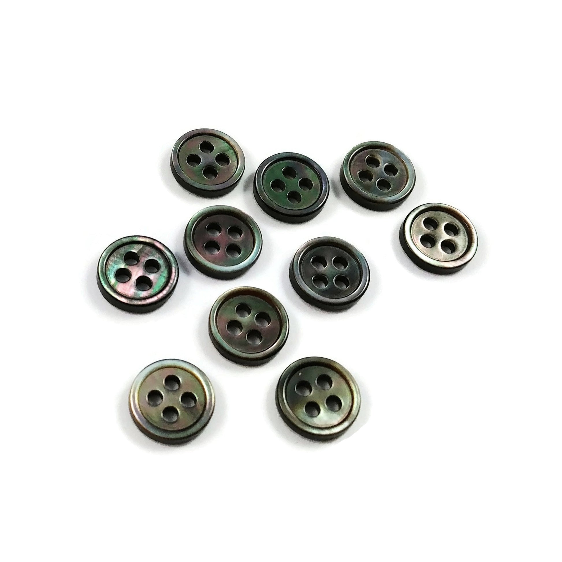 Grey mother of pearl buttons, Natural black lip shell sewing buttons, 4 sizes available