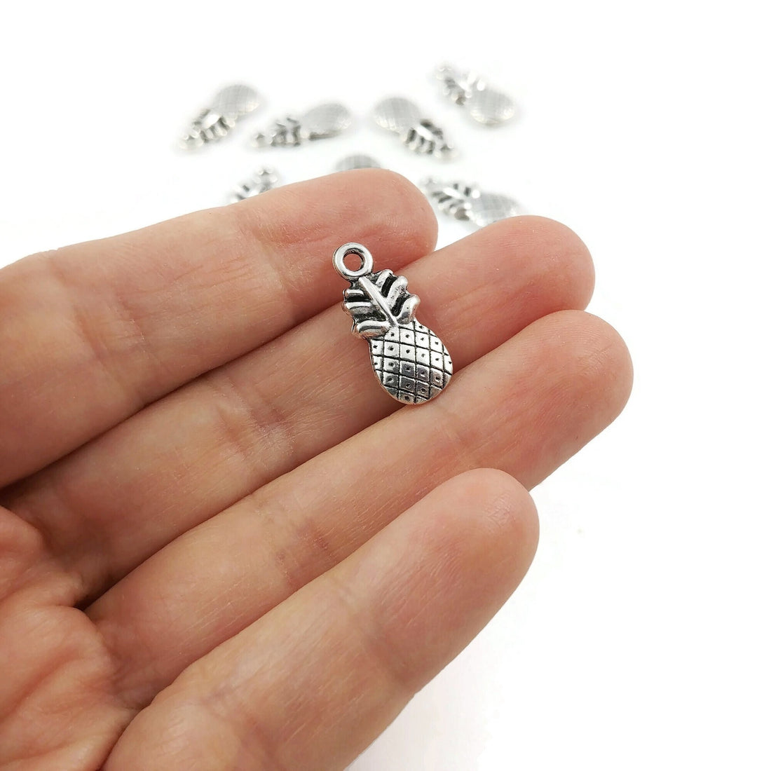 10 fun pineapple charms, 20mm nickel free metal pendants, Cute charms for jewelry making