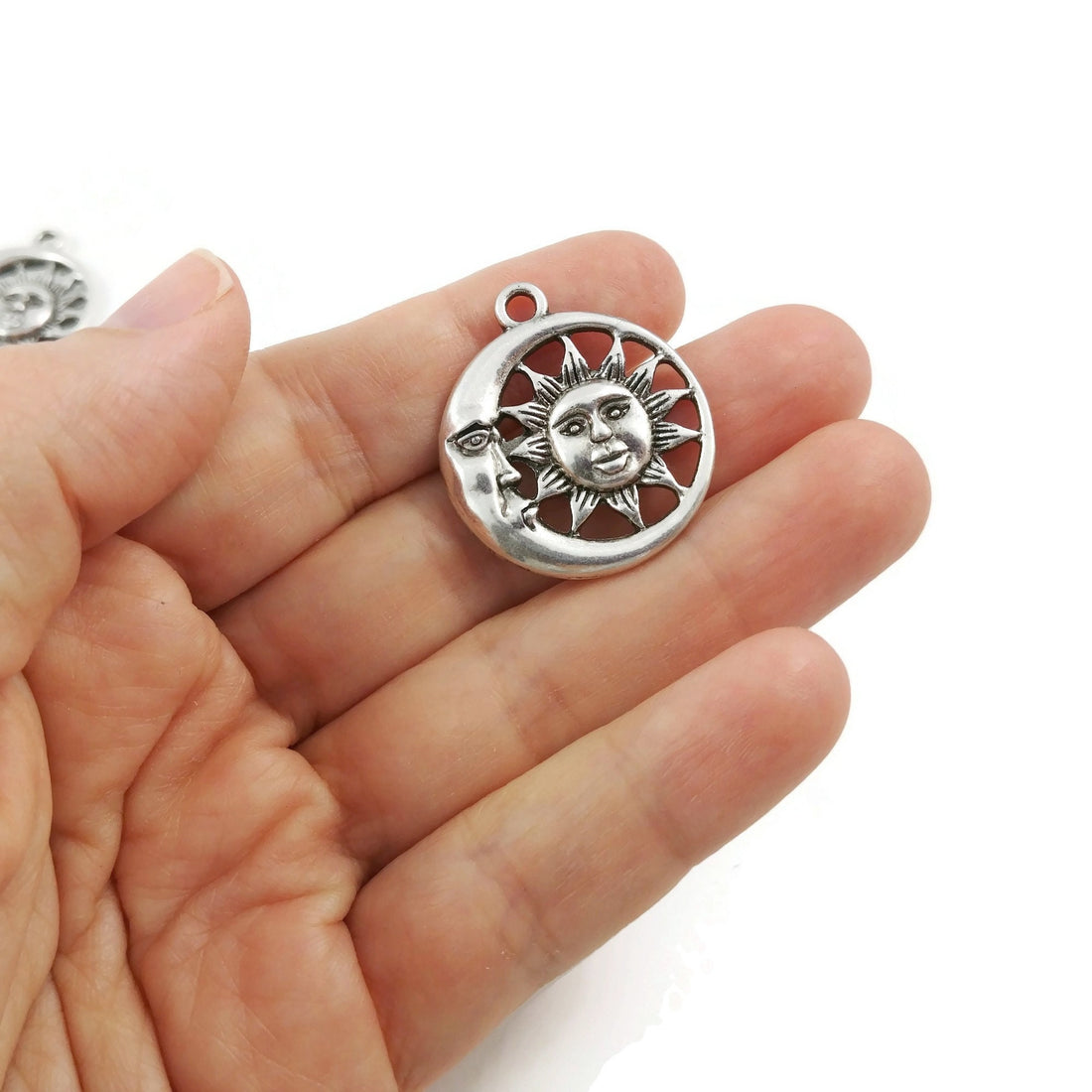 5 sun and moon charms, 30mm nickel free metal pendants, 3D charms for jewelry making