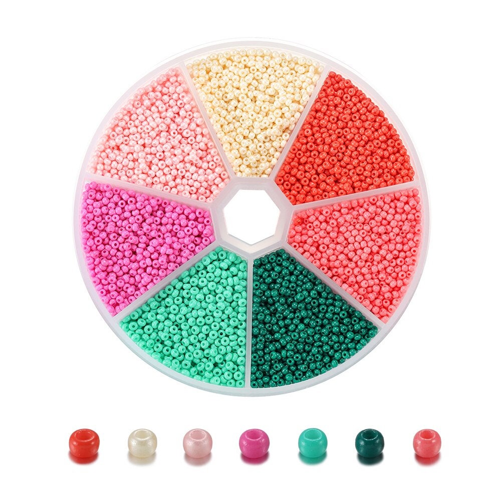 2mm glass seed beads kit, 6300 assorted rainbow beads, Jewelry making set