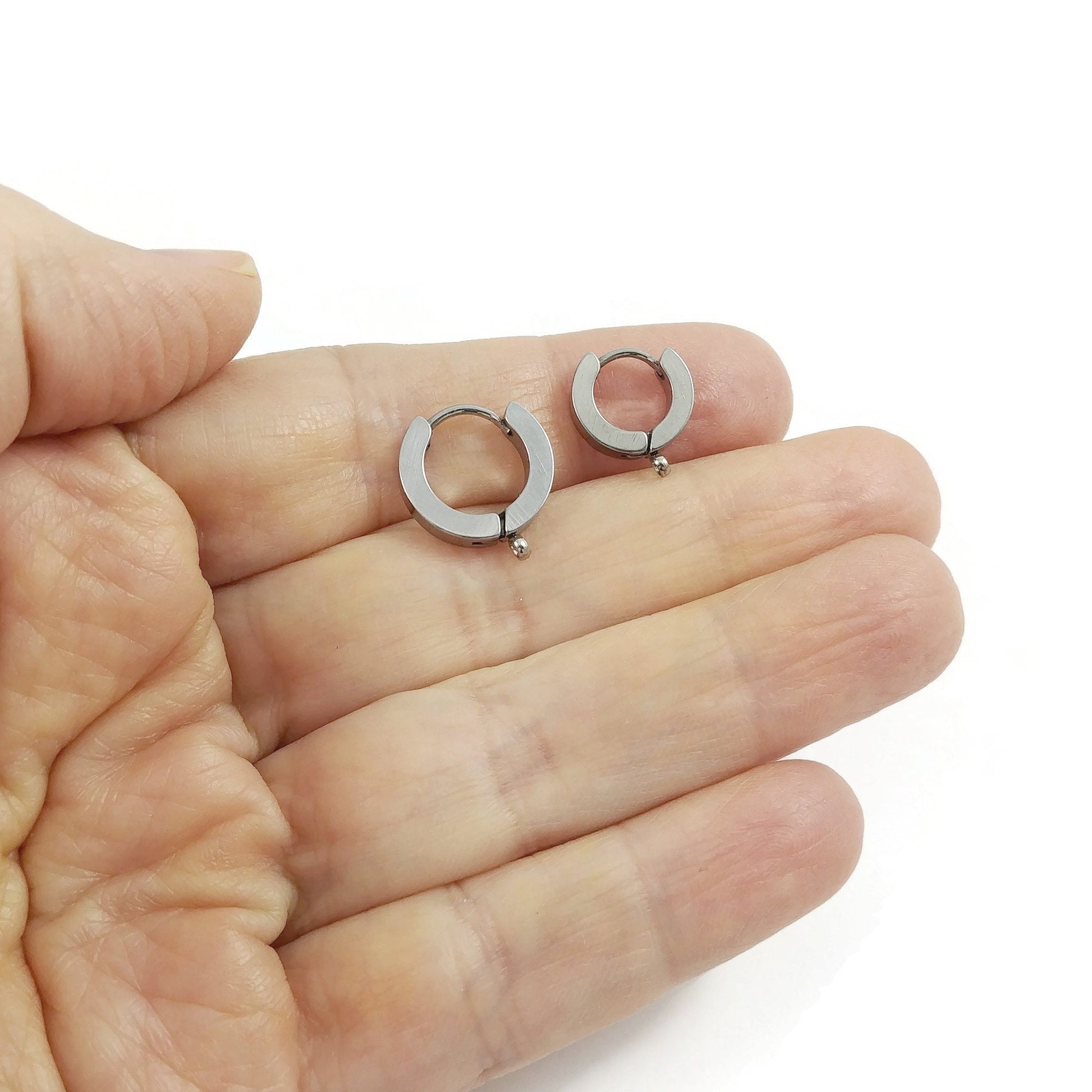 Stainless steel huggie hoops with loop, Gold, Silver, Earring findings, Dainty leverback for jewelry making