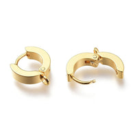 Stainless steel huggie hoops with loop, Gold, Silver, Earring findings, Dainty leverback for jewelry making
