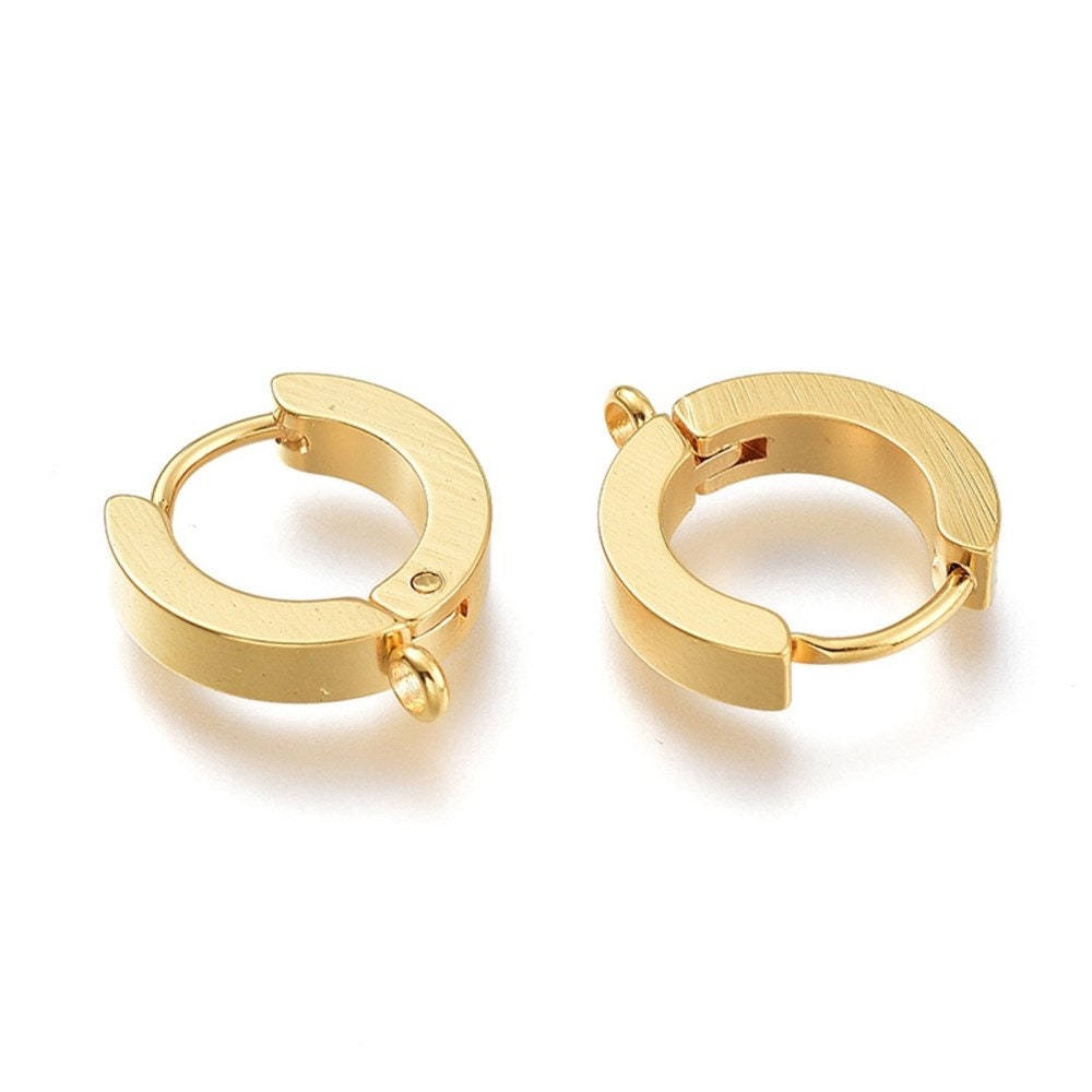 Stainless steel huggie hoops with loop, Gold, Silver, Earring findings, Dainty leverback for jewelry making