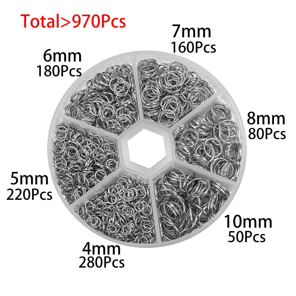 Jump ring kit, 970pcs assorted sizes, Hypoallergenic nickel free jewelry findings