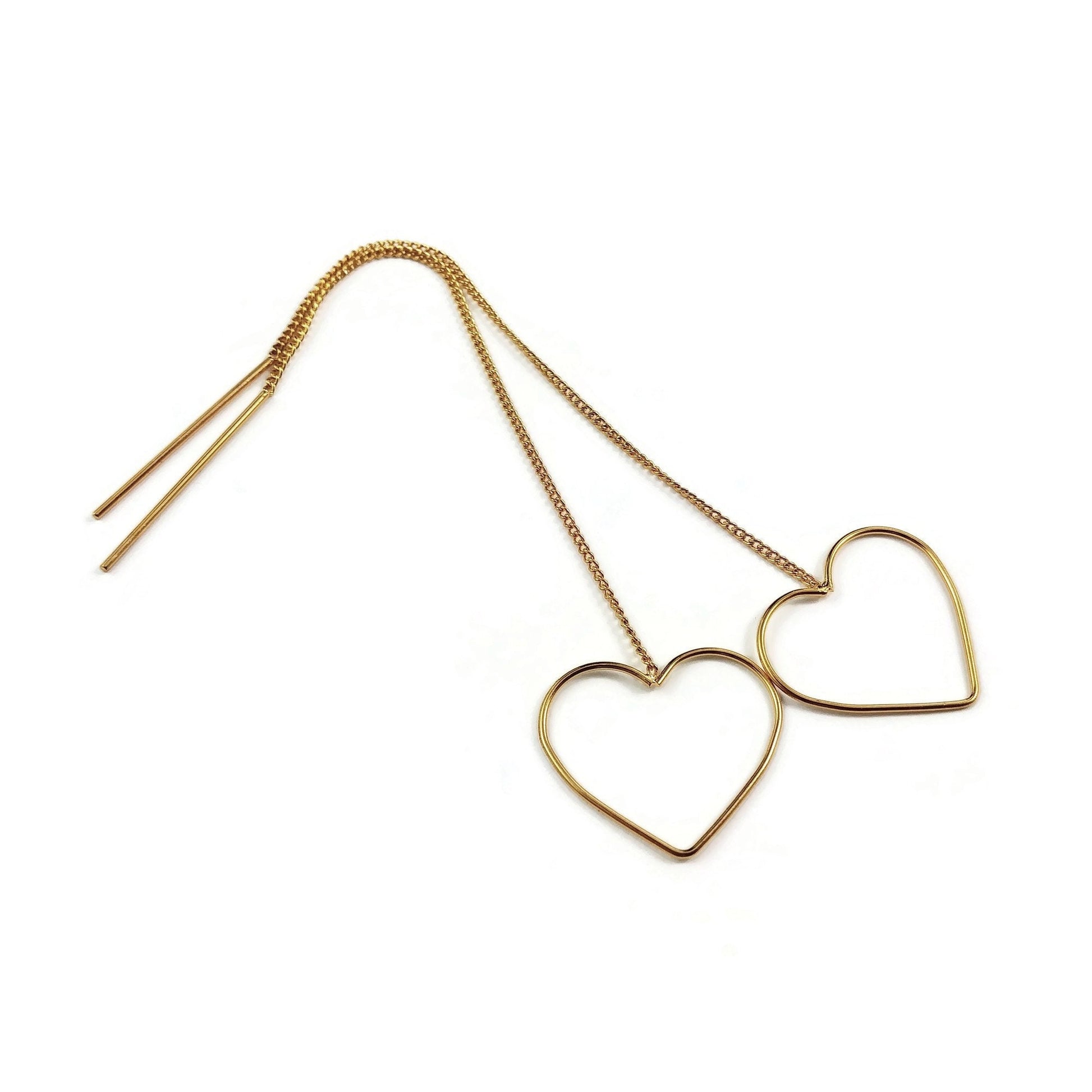 18K gold plated chain earwire, Hypoallergenic nickel free ear thread, Circle, heart or drop connector 