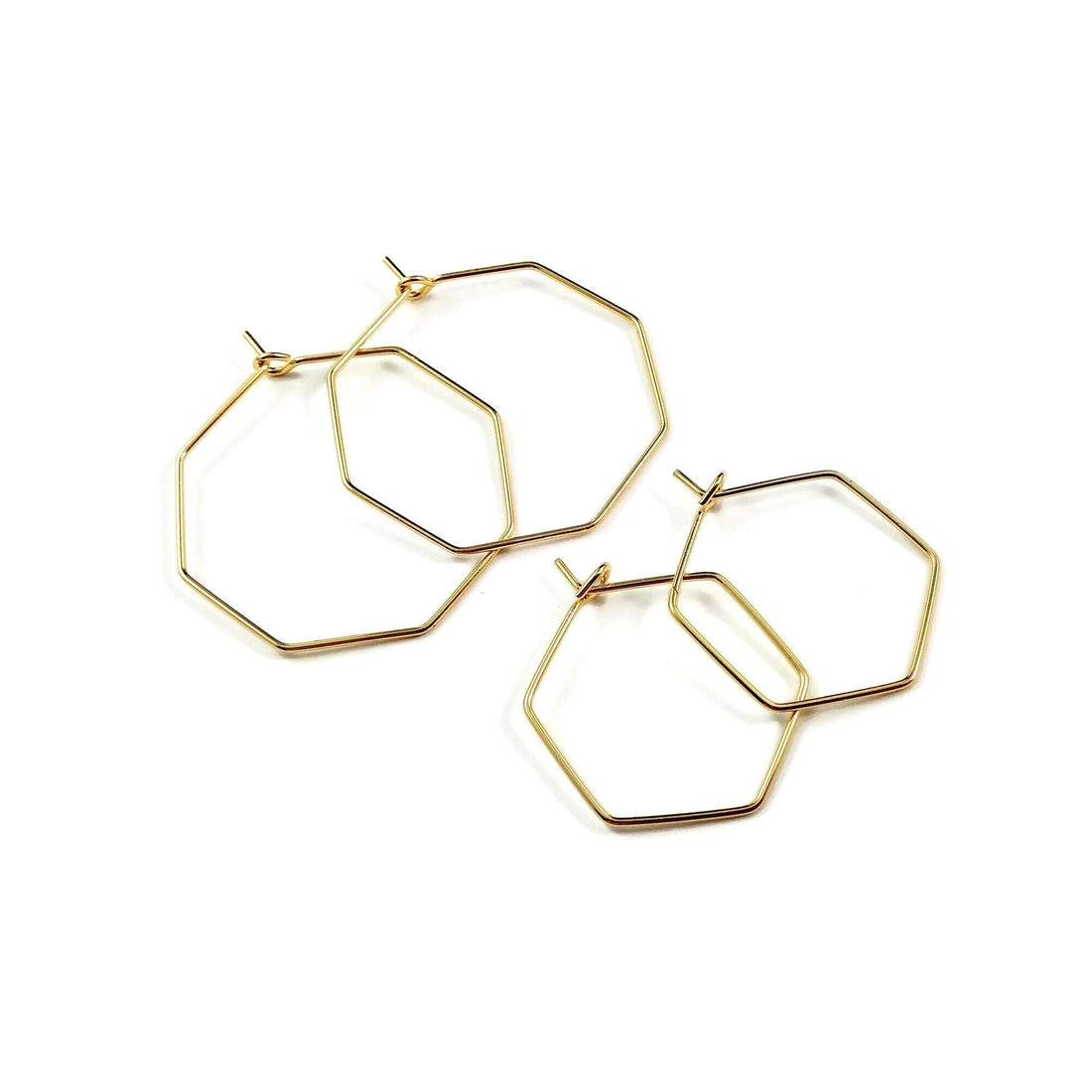 18K Gold plated hexagon hoops 2pcs (1 pair) - 2 size available - Nickel free brass geometric earwire