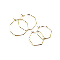 18K Gold plated hexagon hoops 2pcs (1 pair) - 2 size available - Nickel free brass geometric earwire