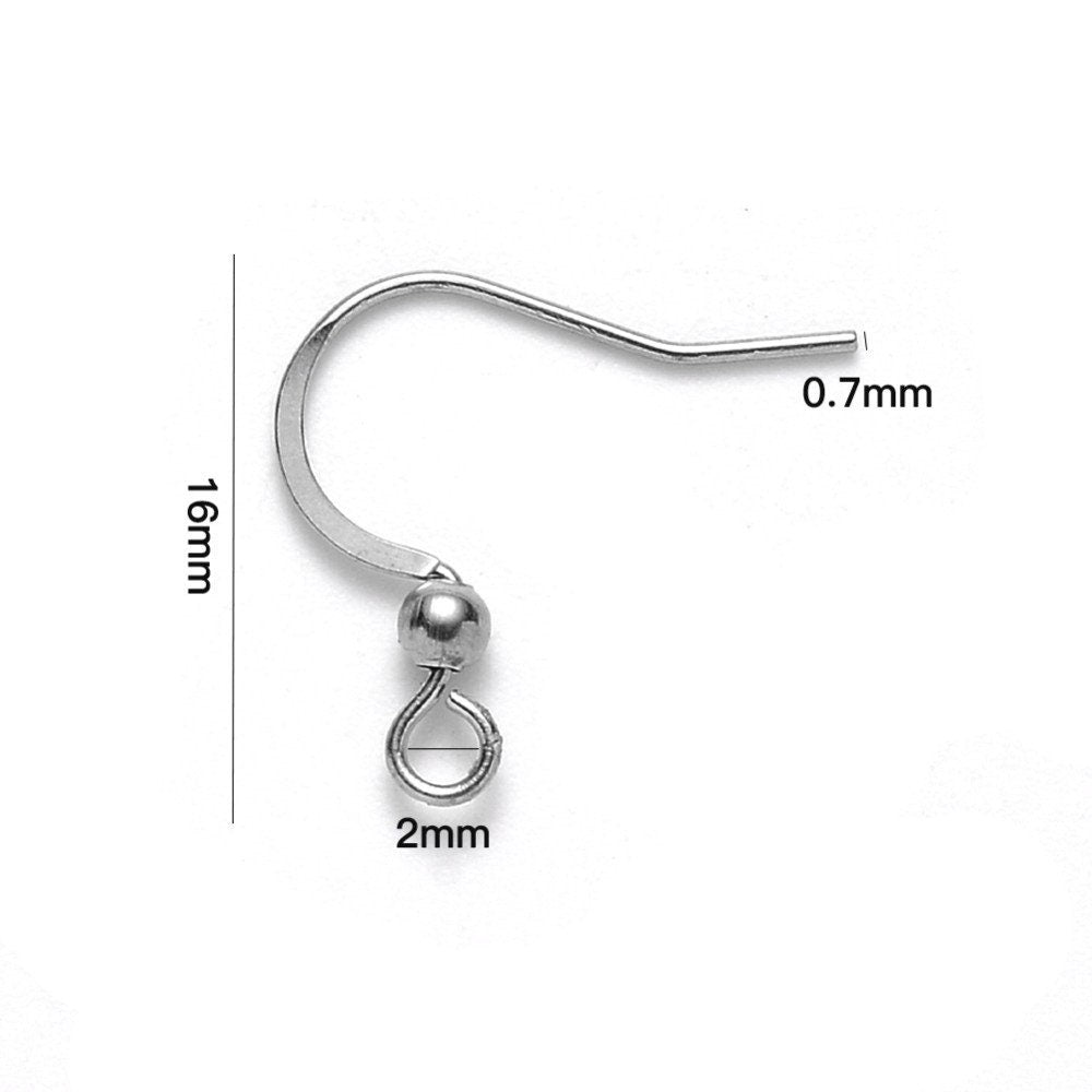Stainless steel flat french earring hooks, 20 pcs (10 pairs) hypoallergenic ear wire, Silver, Gold
