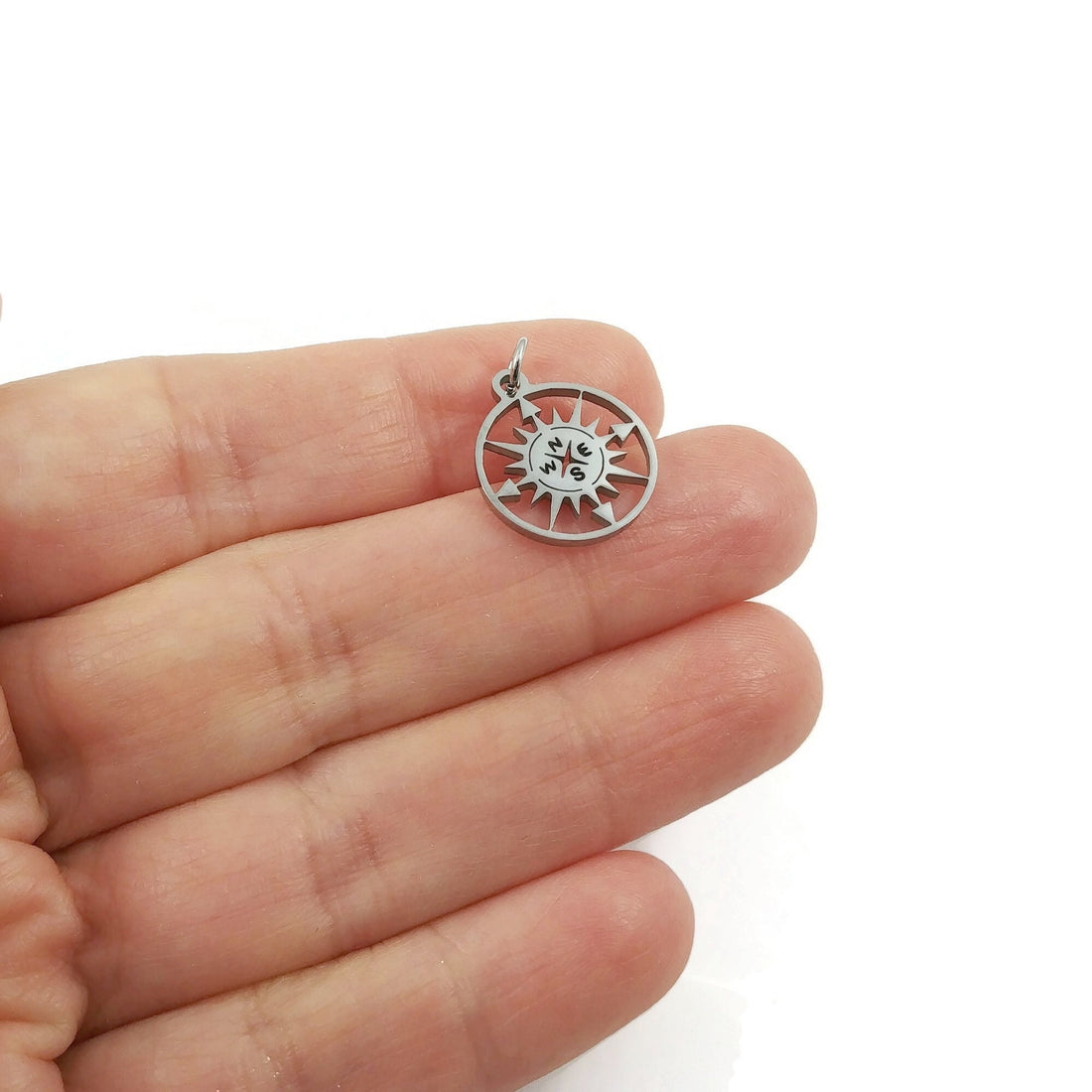 Compass rose charm, Stainless steel DIY necklace pendant, Travel nautical pendant, gold silver plated charms