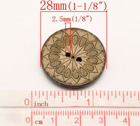 6 sunflower pattern Coconut Shell Buttons 28mm - Natural and Eco Friendly round sewing button