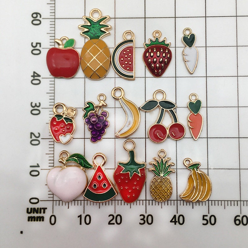 30 fun assorted enamel charms, Nickel free metal pendants, Cute mixed shapes for jewelry making