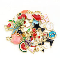 30 fun assorted enamel charms, Nickel free metal pendants, Cute mixed shapes for jewelry making