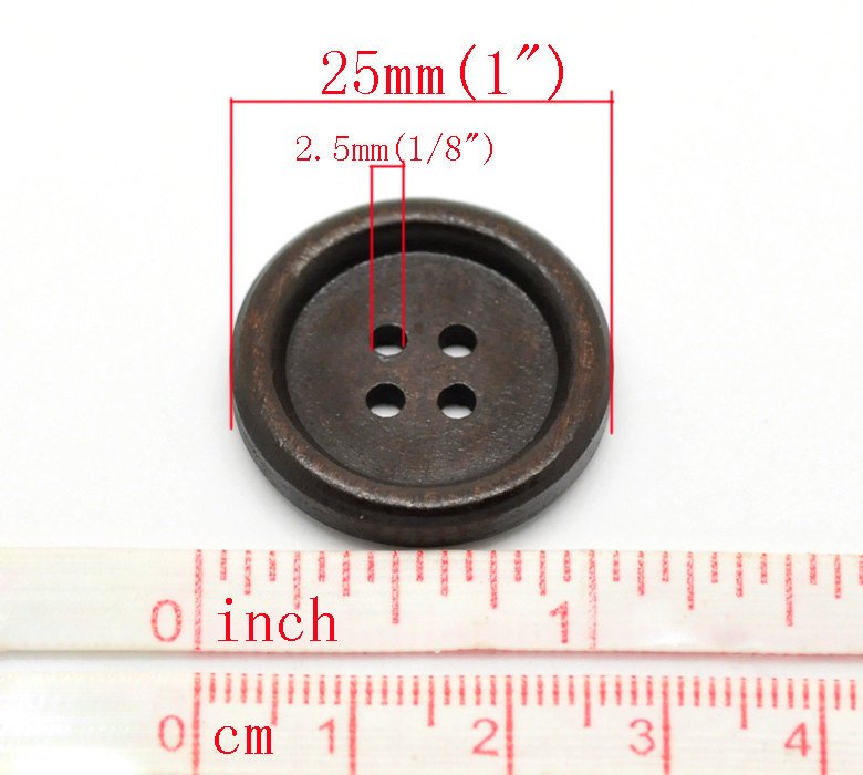 Bouton de bois de 2.5cm - ensemble de 6 boutons en bois naturel