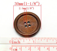 Bouton de bois brun rouge de 3cm - ensemble de 6 boutons en bois naturel