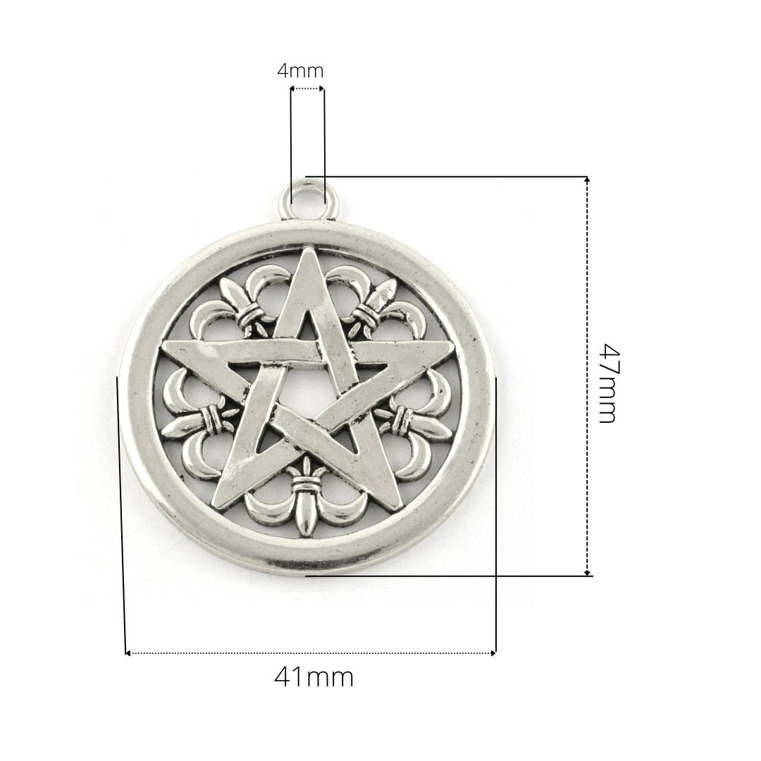 Silver pentagram pendant, 40mm nickel free metal pendants, Big pentacle star charms for jewelry making