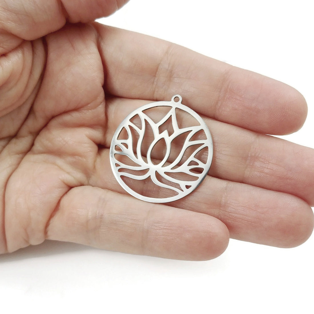 Lotus stainless steel pendant, Hypoallergenic DIY necklace supplies, Zen flower charm for jewelry making