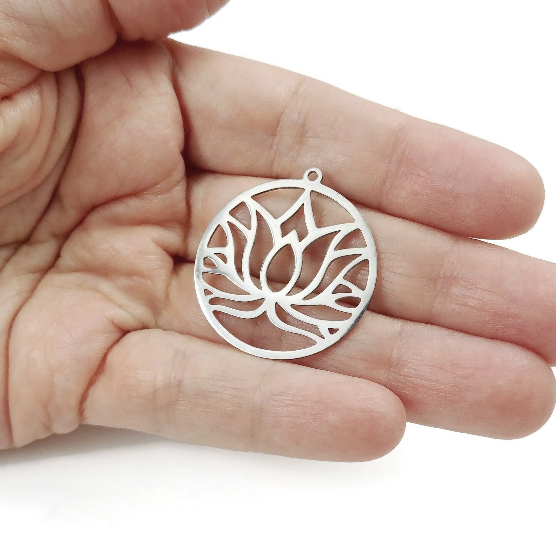 Lotus stainless steel pendant, Hypoallergenic DIY necklace supplies, Zen flower charm for jewelry making