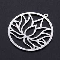 Lotus stainless steel pendant, Hypoallergenic DIY necklace supplies, Zen flower charm for jewelry making
